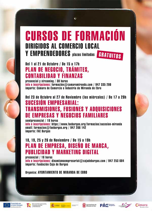 El Ayuntamiento organiza tres cursos de formación dirigidos al comercio local y emprendedores